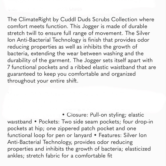 EUC- ClimateRight by Cuddl Duds Scrub Joggers with Anti-Bacterial Techno… - Picture 4 of 7